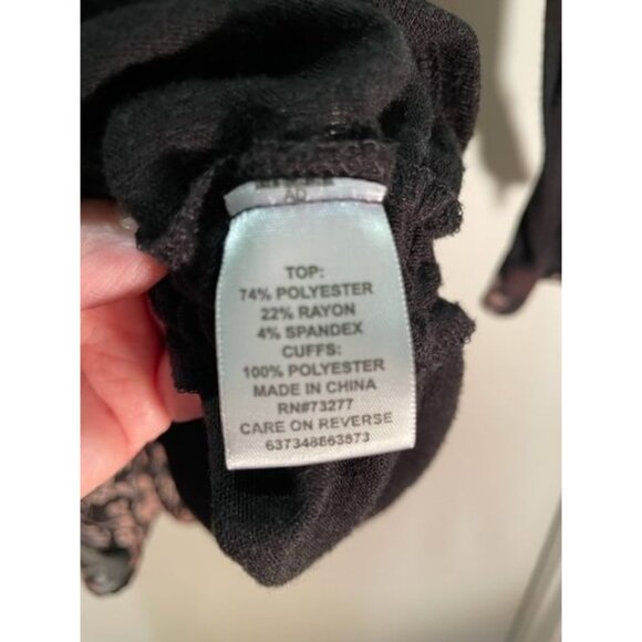 Blouse Medium Black Long Sleeve with Floral Cuffs & Separate Floral Scarf, ELLE - Picture 10 of 10